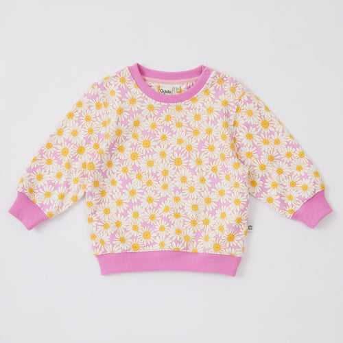 Goldie & Ace - Daisy Meadow Relaxed Terry Sweater - Fairy Floss Golden