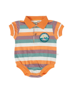 Goldie & Ace - Dino Valley Nostalgia Stripe Polo Romper