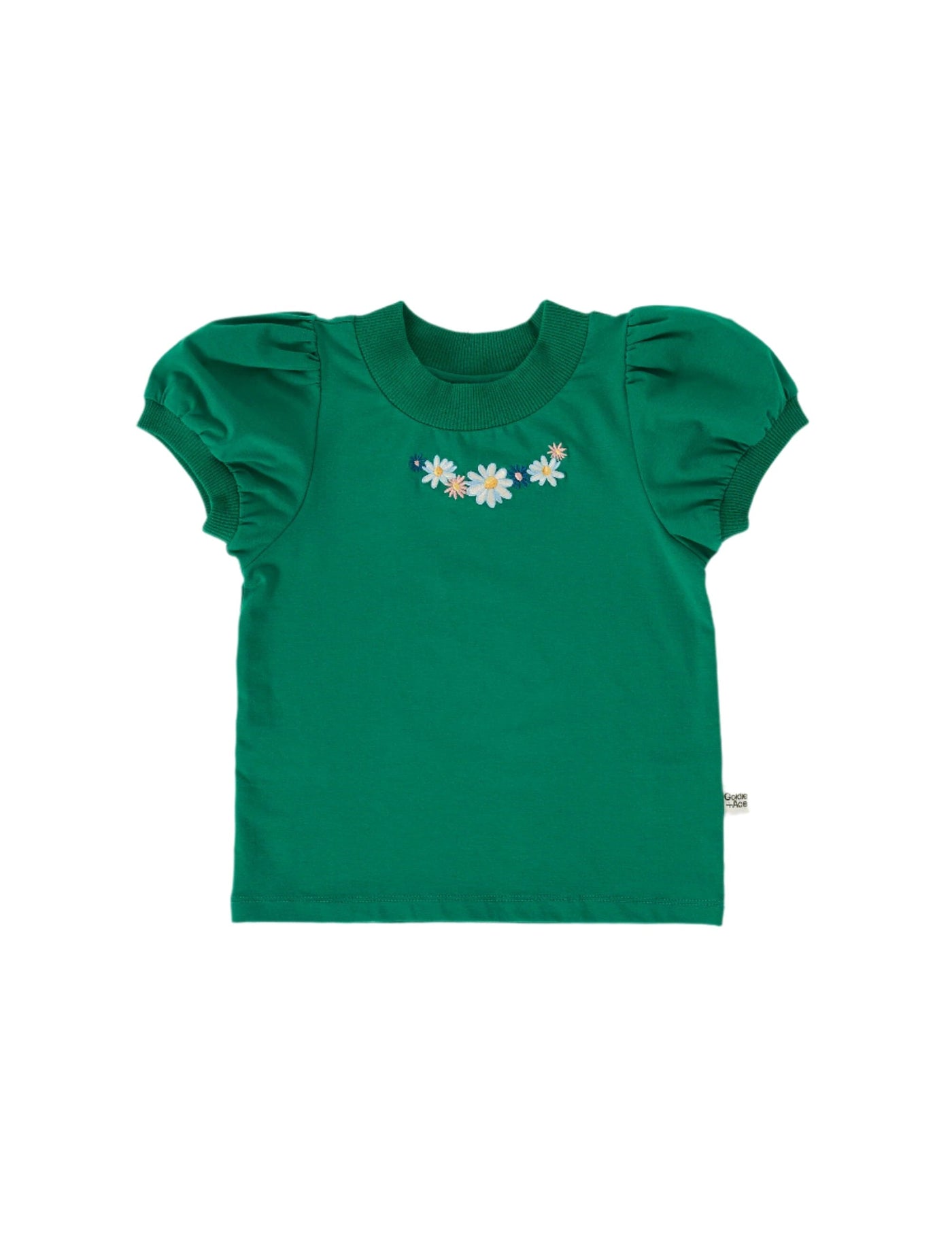 Goldie & Ace - Eden Embroidered Puff Sleeve T-Shirt | Green Short Sleeve T-Shirt Goldie & Ace 