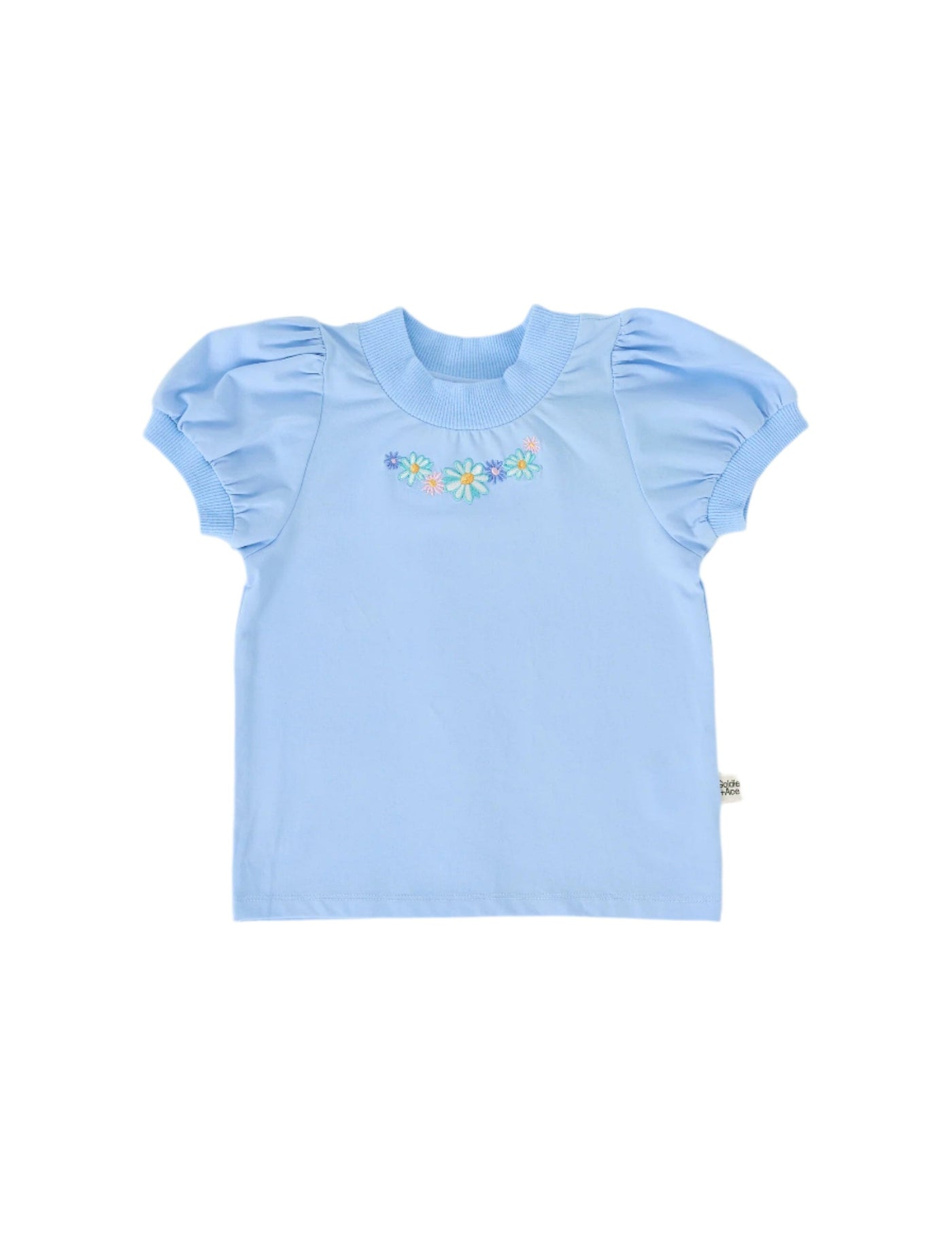 Goldie & Ace - Eden Embroidered Puff Sleeve T-Shirt | Sky Blue Short Sleeve T-Shirt Goldie & Ace 