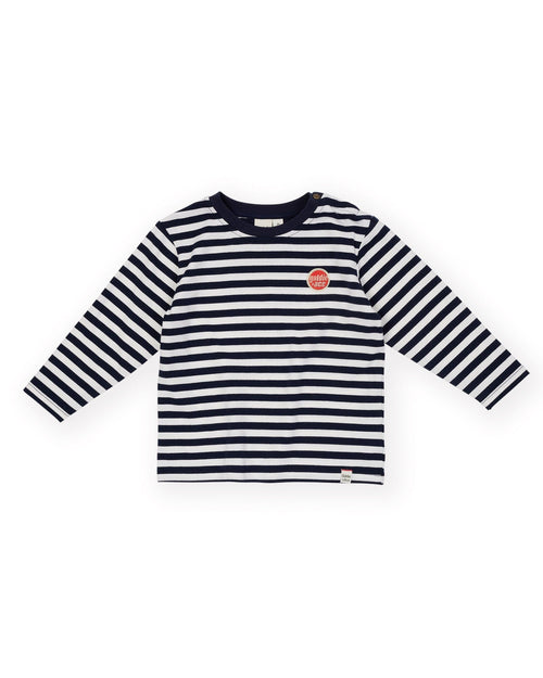 Goldie & Ace - Essential Stripe Logo Long Sleeve Top | Navy/Antique White