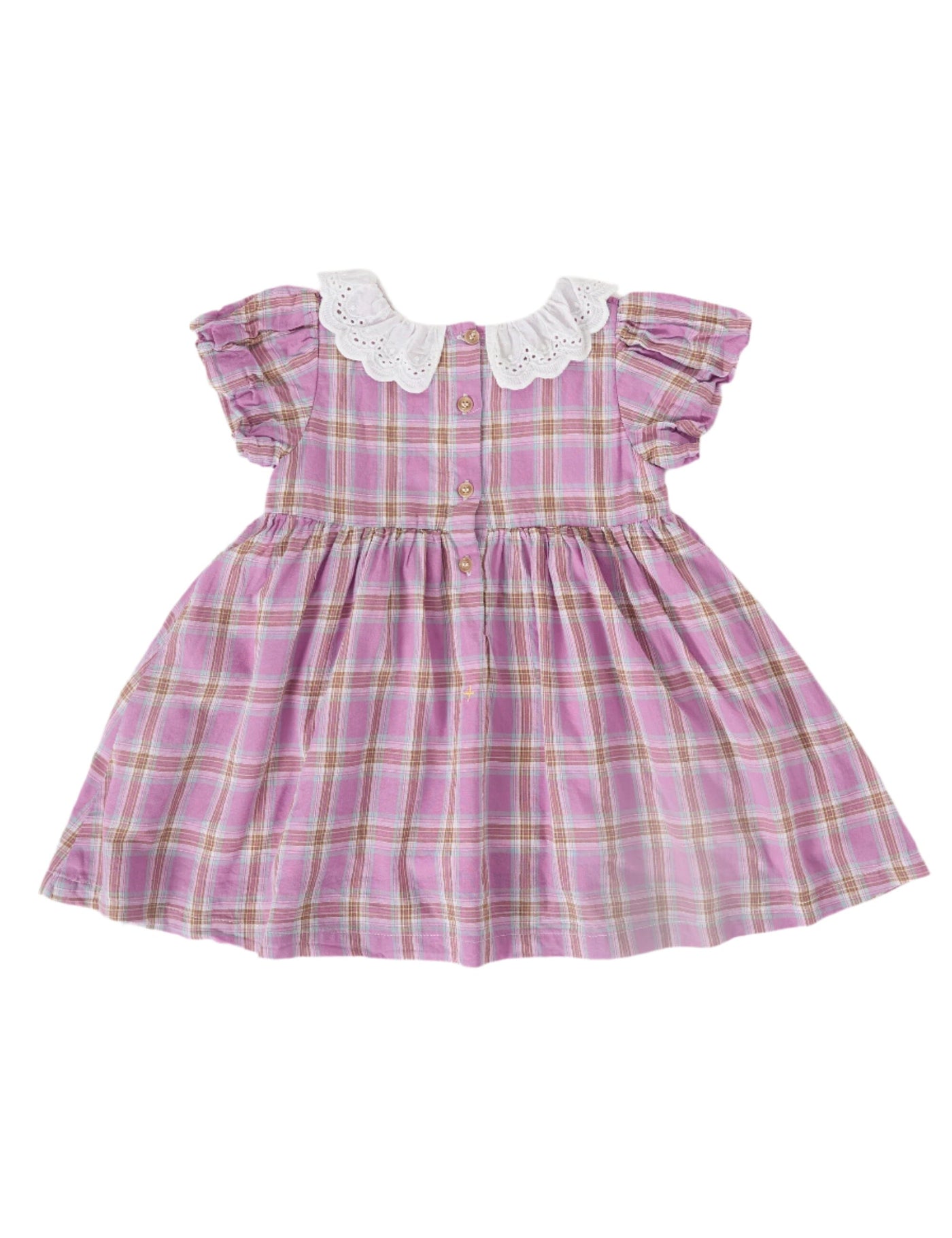 Goldie & Ace - Flo Smocked Dress | Mauve Check Short Sleeve Dress Goldie & Ace 