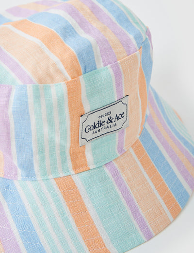 Goldie & Ace - Goldie Linen Bucket Hat Pastel Stripe Hats Goldie & Ace 