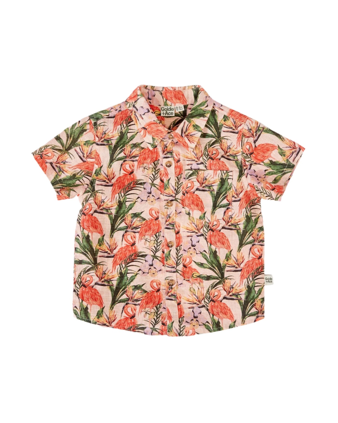 Goldie & Ace Holiday Linen Shirt - Flamingo Pink Short Sleeve Shirt Goldie & Ace 