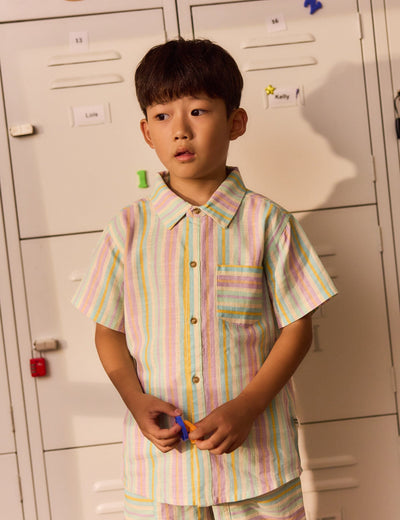 Goldie & Ace - Holiday Linen Shirt | Resort Stripe Short Sleeve Shirt Goldie & Ace 