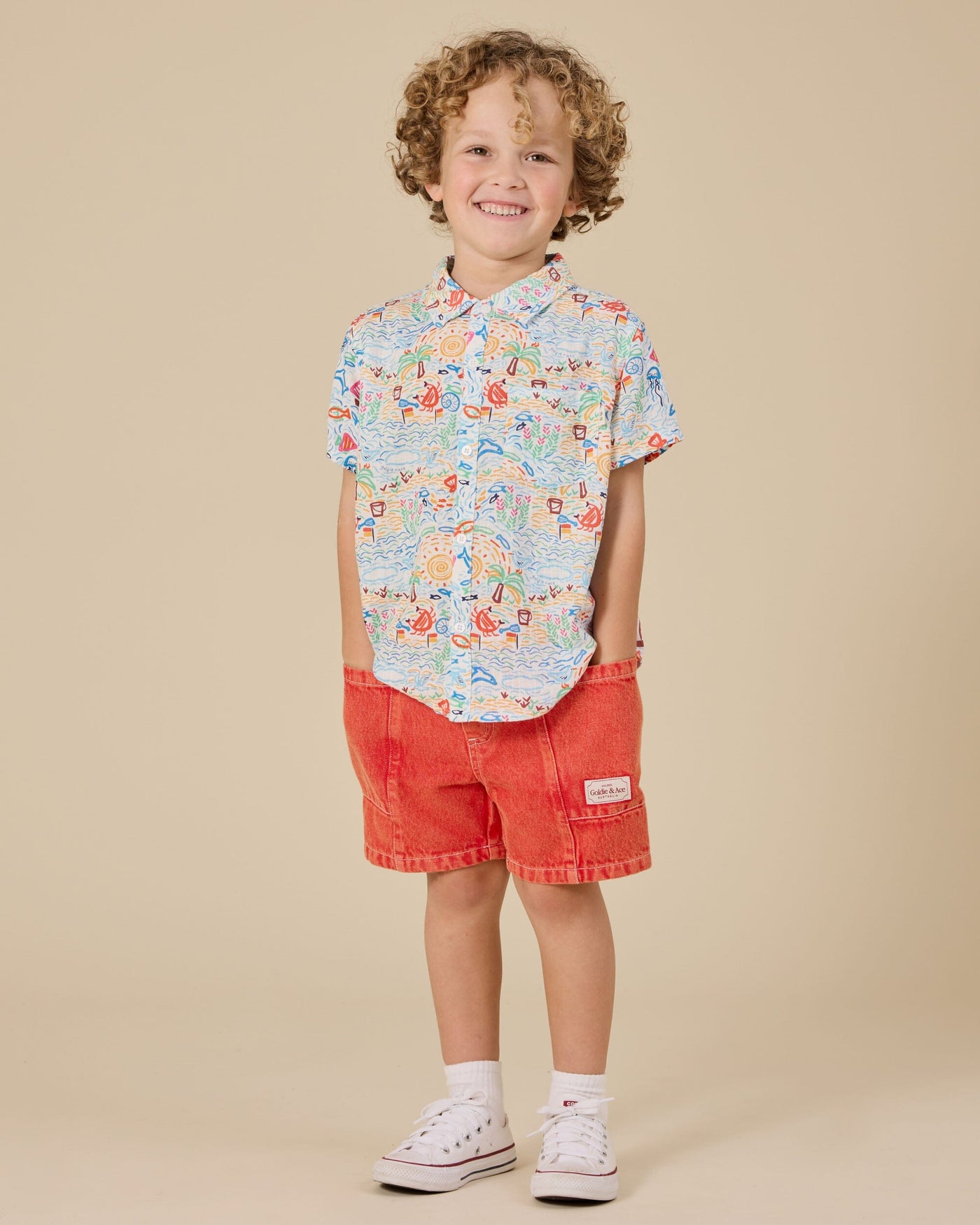 Goldie & Ace - Noah Denim Pocket Shorts Apple Red Shorts Goldie & Ace 
