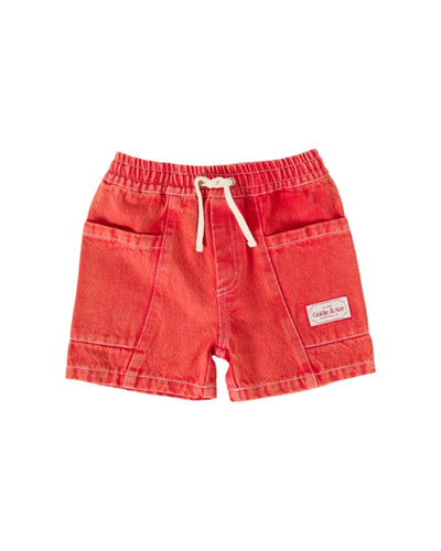 Goldie & Ace - Noah Denim Pocket Shorts Apple Red Shorts Goldie & Ace 