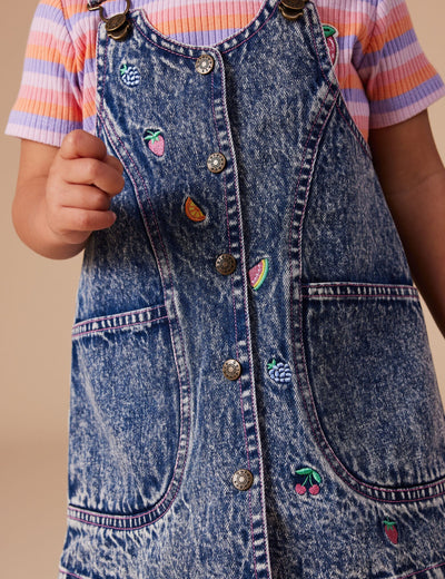 Goldie & Ace - Penelope Fruity Denim Pinafore Dress Dark Denim Sleeveless Dress Goldie & Ace 