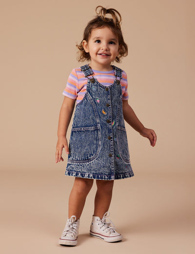 Goldie & Ace - Penelope Fruity Denim Pinafore Dress Dark Denim Sleeveless Dress Goldie & Ace 