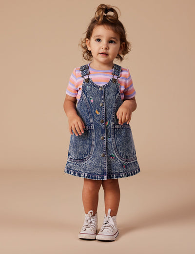 Goldie & Ace - Penelope Fruity Denim Pinafore Dress Dark Denim Sleeveless Dress Goldie & Ace 