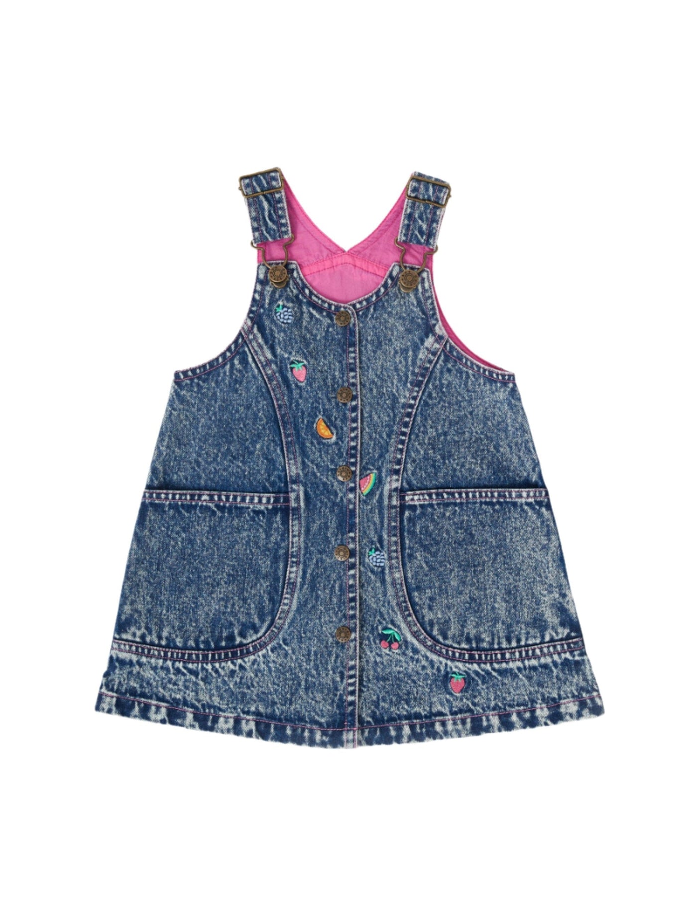 Goldie & Ace - Penelope Fruity Denim Pinafore Dress Dark Denim Sleeveless Dress Goldie & Ace 