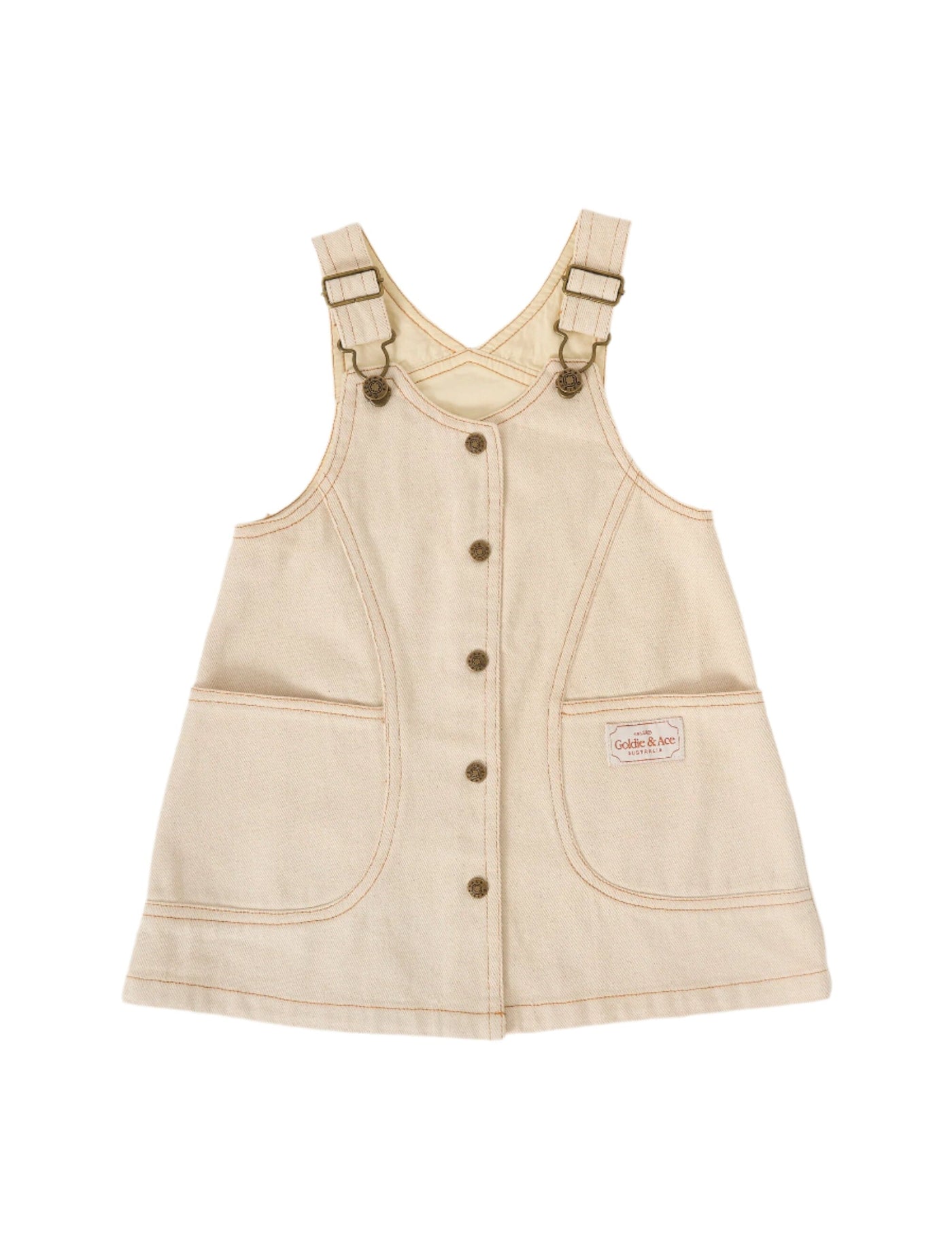 Goldie & Ace - Penelope Pinafore Pocket Dress | Oat Sleeveless Dress Goldie & Ace 