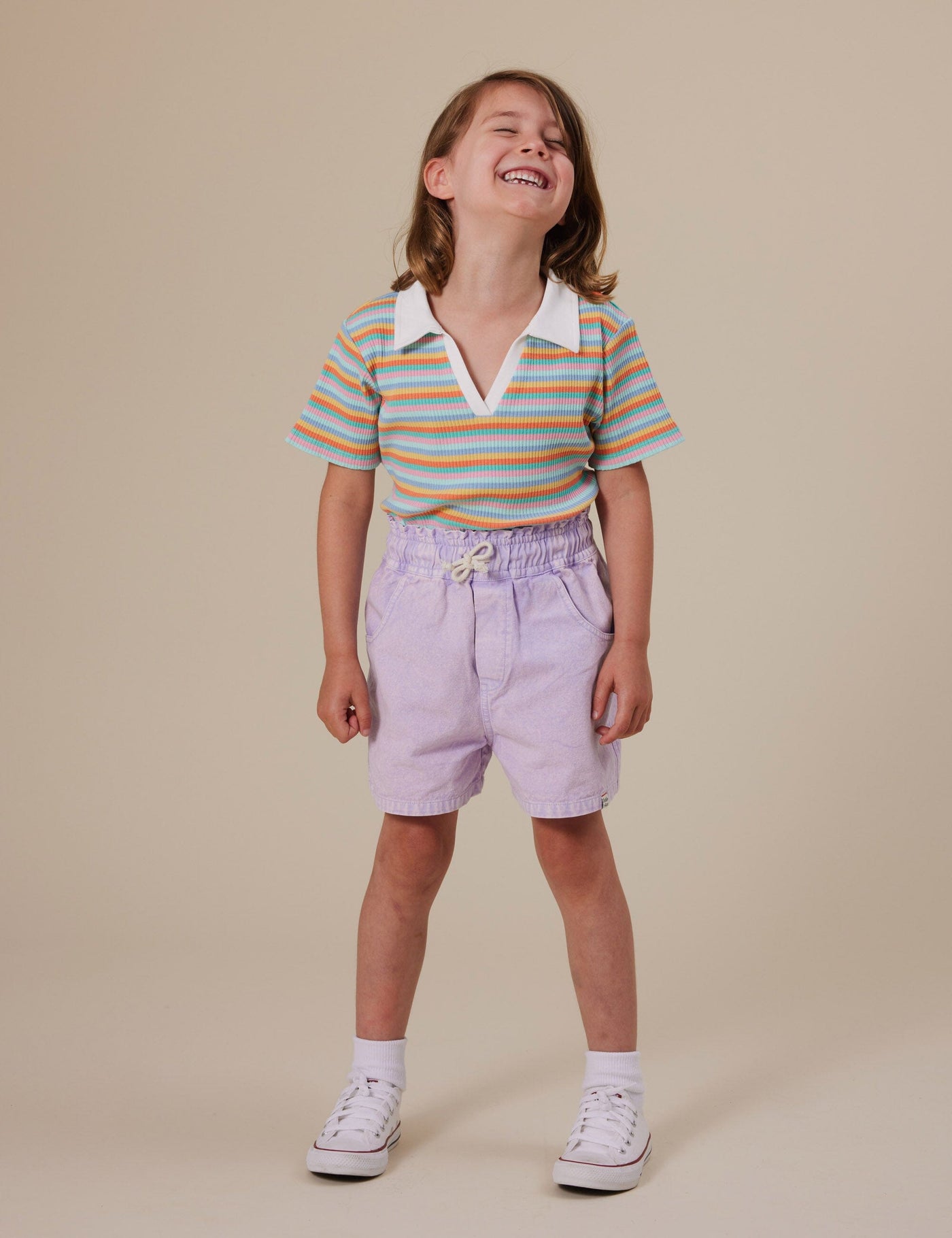 Goldie & Ace - Pia Collared T-Shirt | Rainbow Stripe Short Sleeve T-Shirt Goldie & Ace 