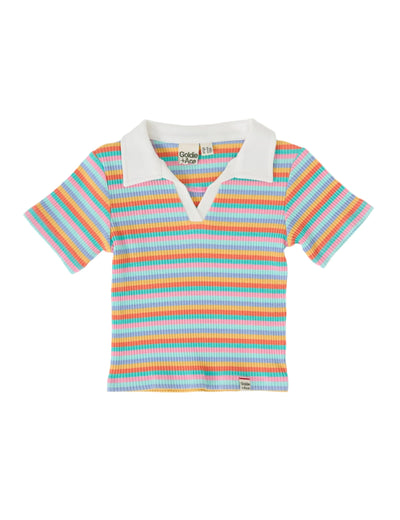 Goldie & Ace - Pia Collared T-Shirt | Rainbow Stripe Short Sleeve T-Shirt Goldie & Ace 