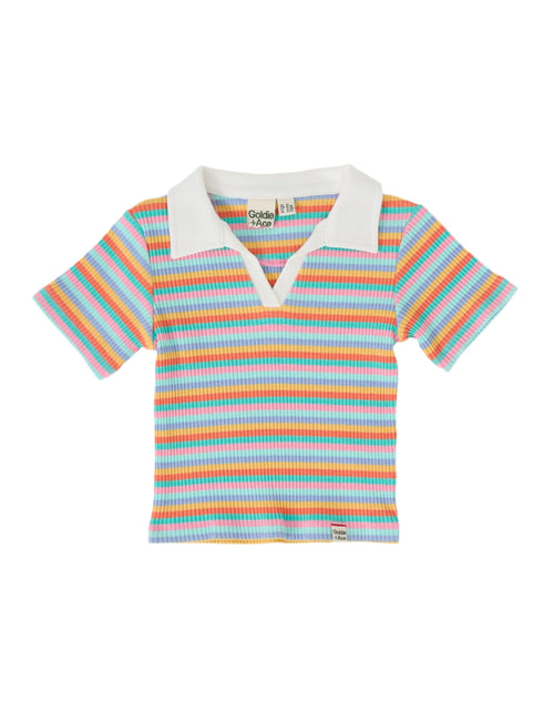 Goldie & Ace - Pia Collared T-Shirt | Rainbow Stripe