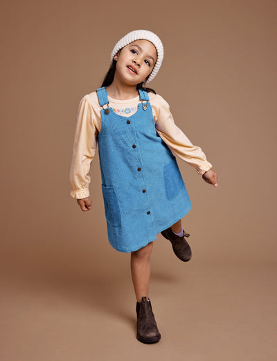 Goldie & Ace Polly Corduroy Pinafore Dress - Lake Sleeveless Dress Goldie & Ace 