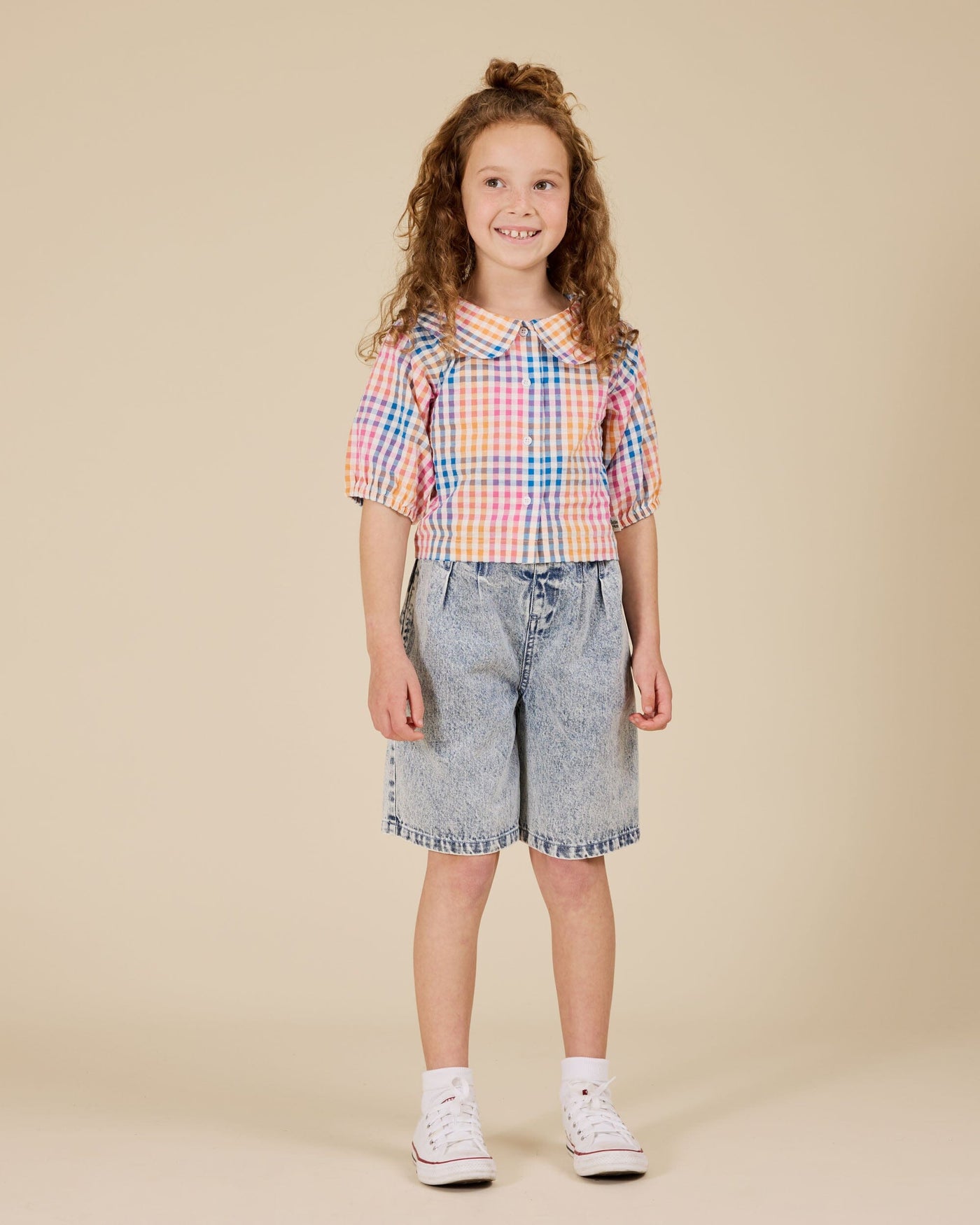 Goldie & Ace - Rainbow Gingham Beatrice Blouse Short Sleeve Top Goldie & Ace 