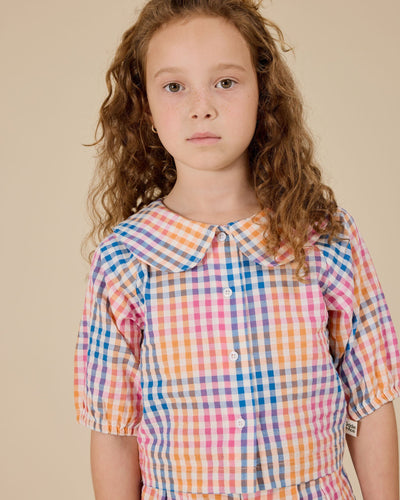 Goldie & Ace - Rainbow Gingham Beatrice Blouse Short Sleeve Top Goldie & Ace 