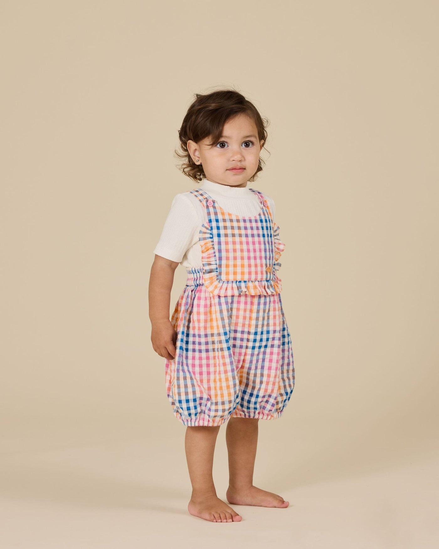 Goldie & Ace - Rainbow Gingham Bubble Frill Romper Romper Goldie & Ace 