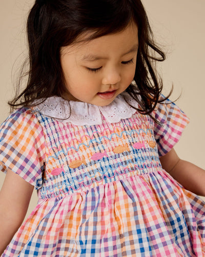 Goldie & Ace - Rainbow Gingham Flo Smocked Dress Short Sleeve Dress Goldie & Ace 