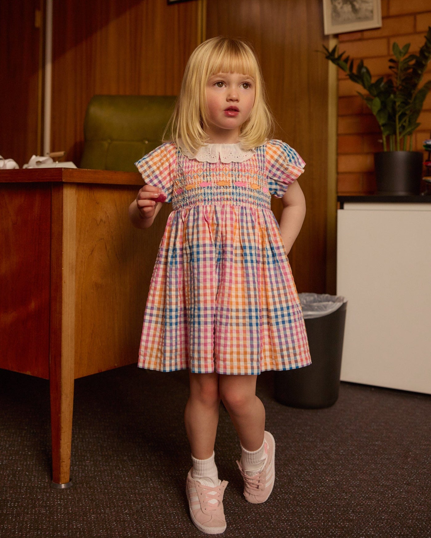 Goldie & Ace - Rainbow Gingham Flo Smocked Dress Short Sleeve Dress Goldie & Ace 