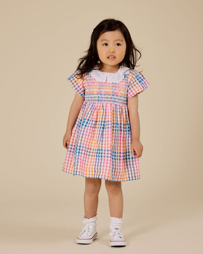 Goldie & Ace - Rainbow Gingham Flo Smocked Dress Short Sleeve Dress Goldie & Ace 