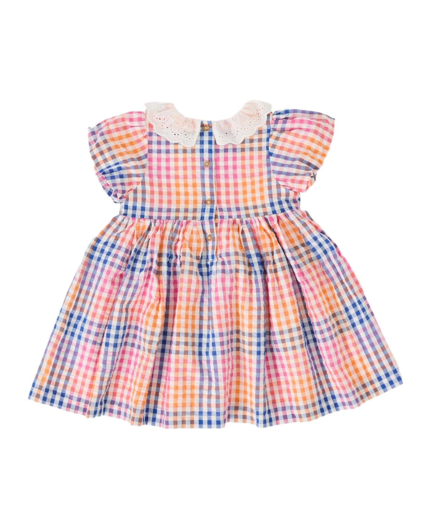 Goldie & Ace - Rainbow Gingham Flo Smocked Dress Short Sleeve Dress Goldie & Ace 