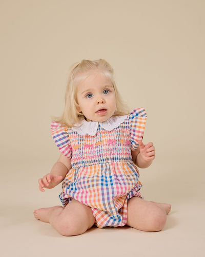Goldie & Ace - Rainbow Gingham Lani Smocked Romper Romper Goldie & Ace 
