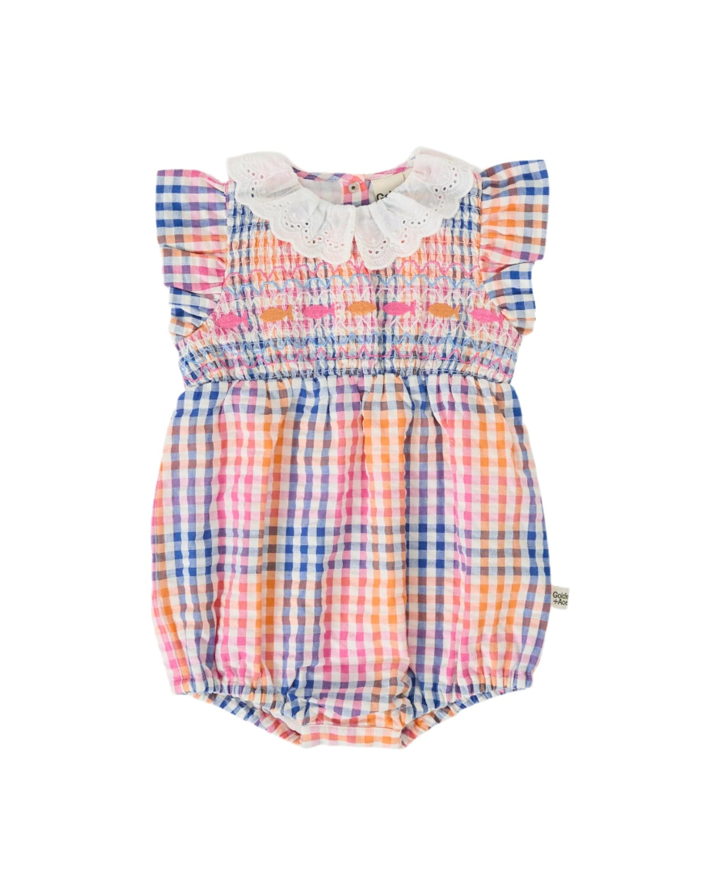 Goldie & Ace - Rainbow Gingham Lani Smocked Romper Romper Goldie & Ace 