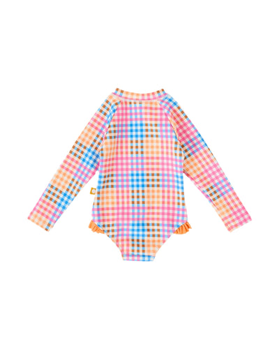 Goldie & Ace - Rainbow Gingham Long Sleeve Frill Swimsuit One-Piece Swimsuit Goldie & Ace 