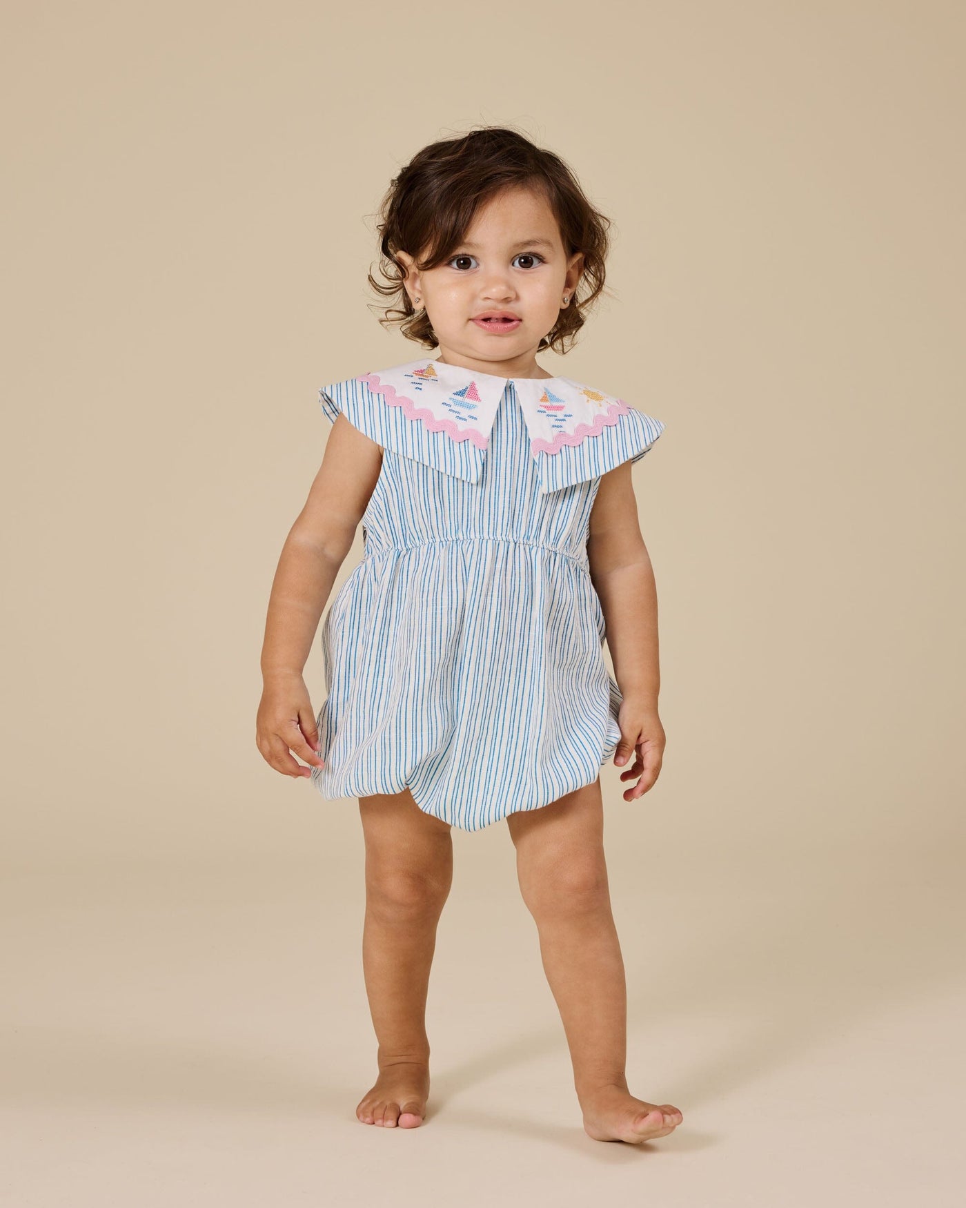 Goldie & Ace - Sailor Stripe Ava Collared Romper Romper Goldie & Ace 