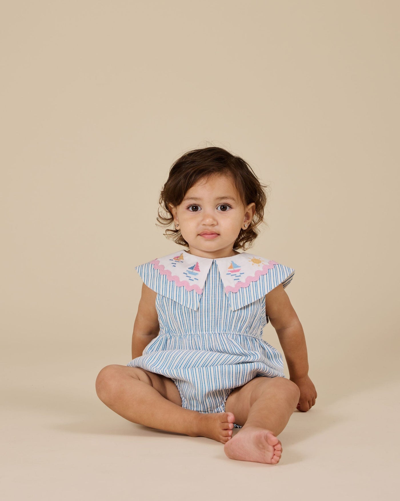 Goldie & Ace - Sailor Stripe Ava Collared Romper Romper Goldie & Ace 