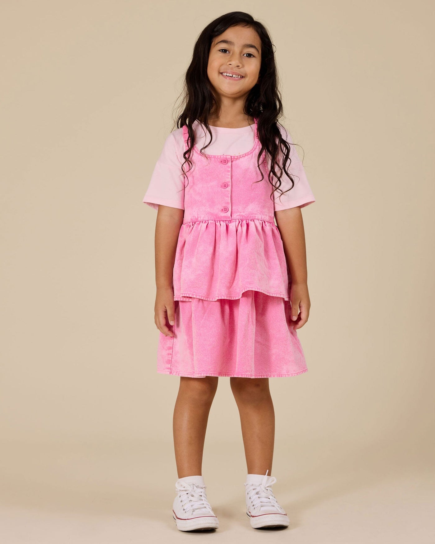 Goldie & Ace - Saskia Denim Frill Pinafore Dress Sleeveless Dress Goldie & Ace 