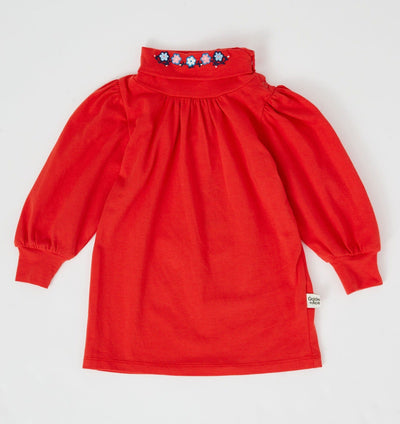Goldie & Ace Sofia Embroidered Puff Sleeve Skivvy - Apple Red Long Sleeve Top Goldie & Ace 