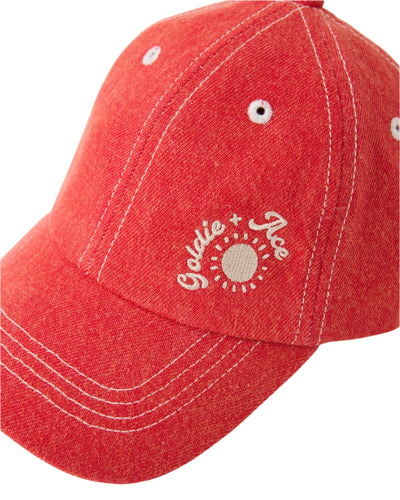 Goldie & Ace - Tate Embroidered Denim Cap Apple Red Caps Goldie & Ace 