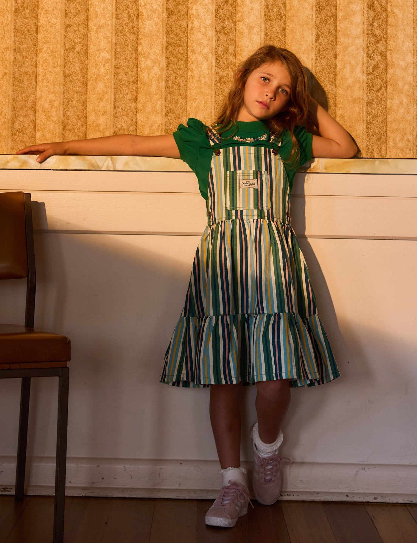 Goldie & Ace - Tully Tiered Pinafore Dress | Evergreen Stripe Sleeveless Dress Goldie & Ace 