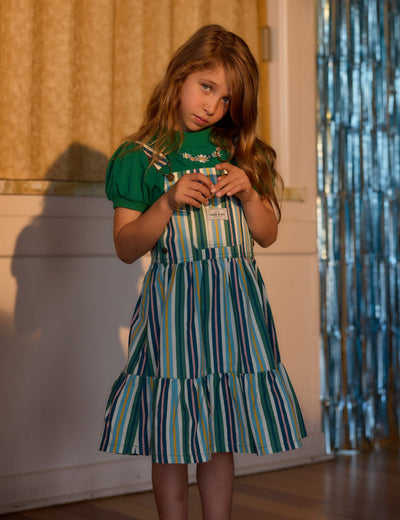 Goldie & Ace - Tully Tiered Pinafore Dress | Evergreen Stripe Sleeveless Dress Goldie & Ace 