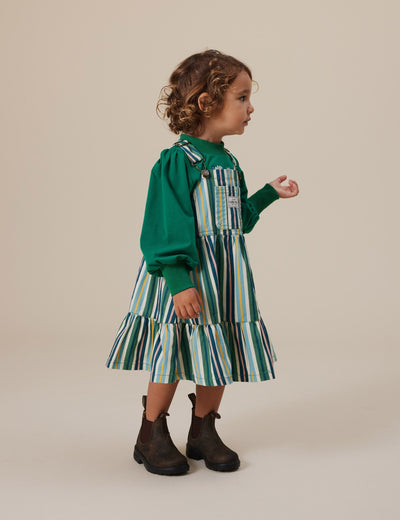 Goldie & Ace - Tully Tiered Pinafore Dress | Evergreen Stripe Sleeveless Dress Goldie & Ace 