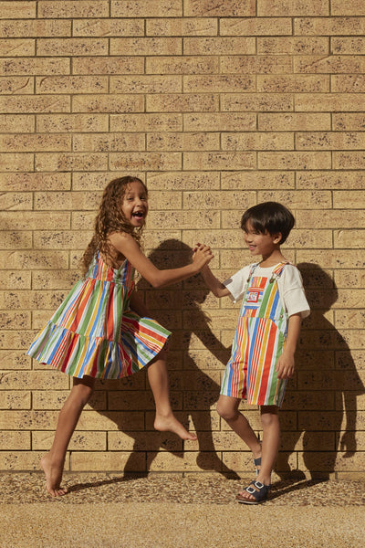 Goldie & Ace - Tully Tiered Pinafore Dress Land Down Under Stripe Sleeveless Dress Goldie & Ace 