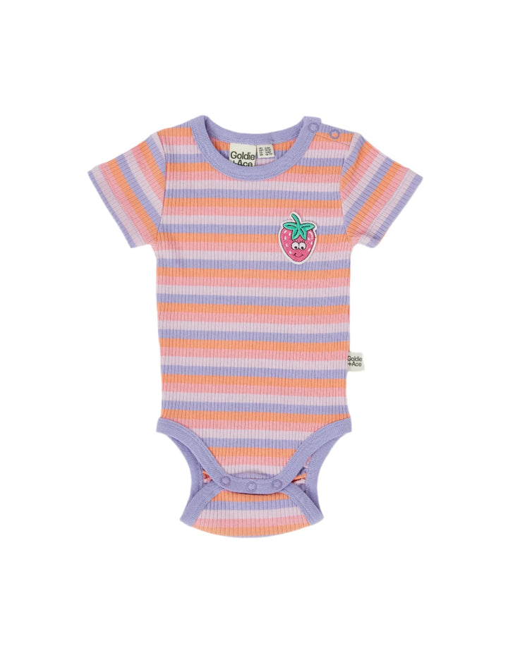 Goldie Ace Tutti Frutti Stripe Short Sleeve Rib Bodysuit