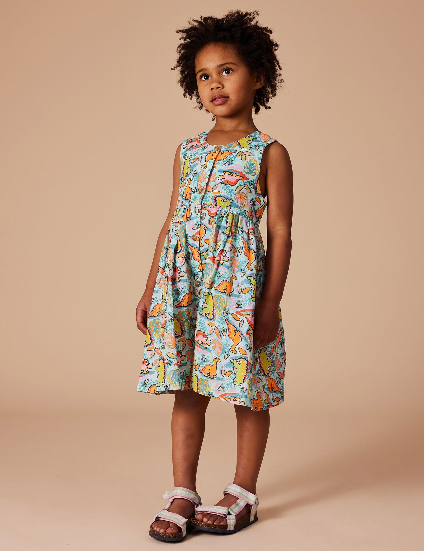 Goldie & Ace - Wendy Y-Back Linen Dress Dino Jungle Sleeveless Dress Goldie & Ace 