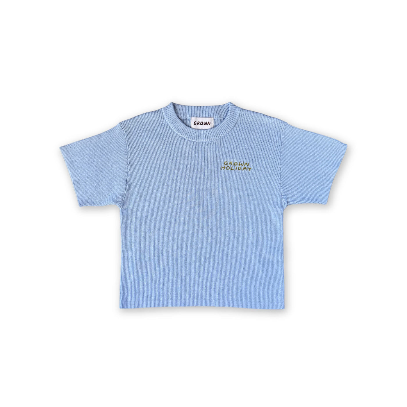 Grown - Organic Ribbed Knit Logo Tee | Ocean Short Sleeve Top Grown 