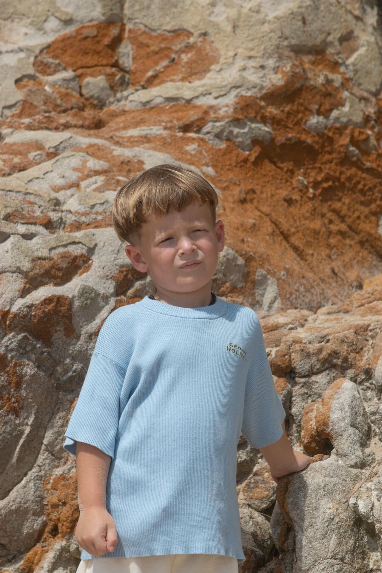 Grown - Organic Ribbed Knit Logo Tee | Ocean Short Sleeve Top Grown 