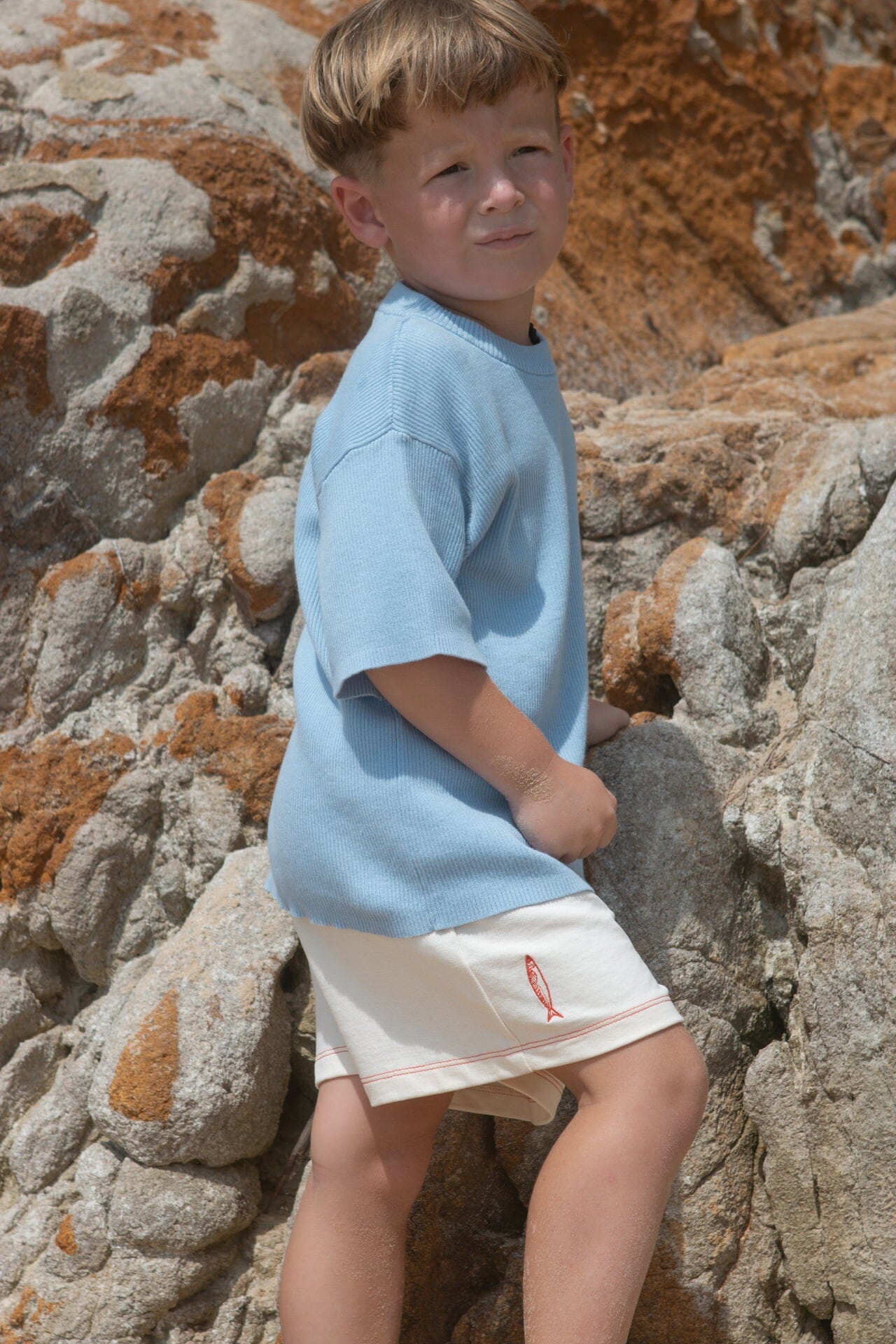 Grown - Organic Ribbed Knit Logo Tee | Ocean Short Sleeve Top Grown 