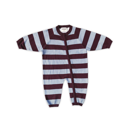 Grown - Organic Stripe Zipper Knit Starsuit | Plum & Haze