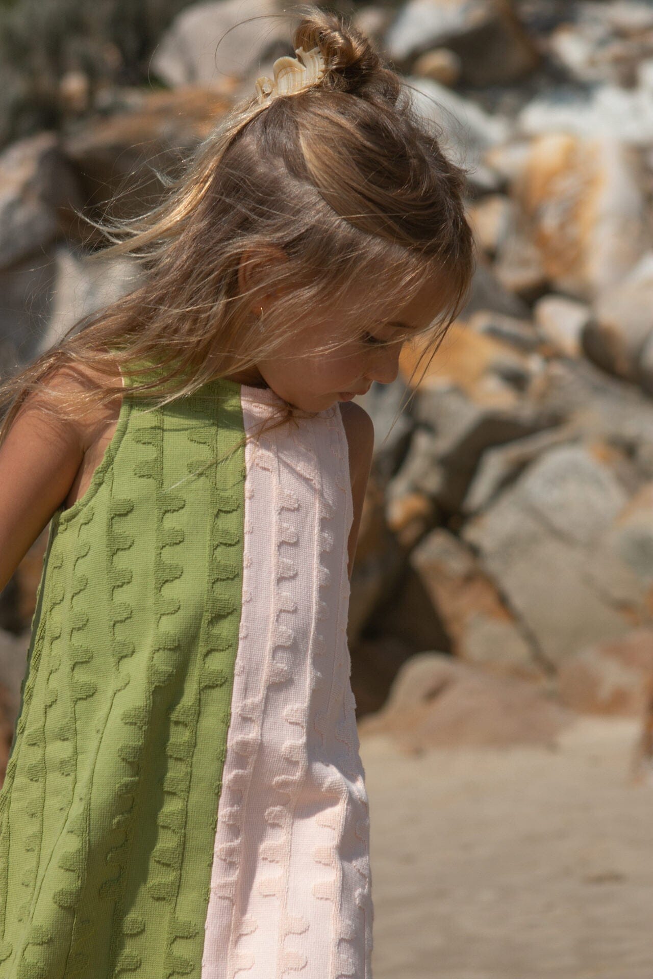 Grown - Terry Towelling Flow Dress | Leaf/Peachy Sleeveless Dress Grown 