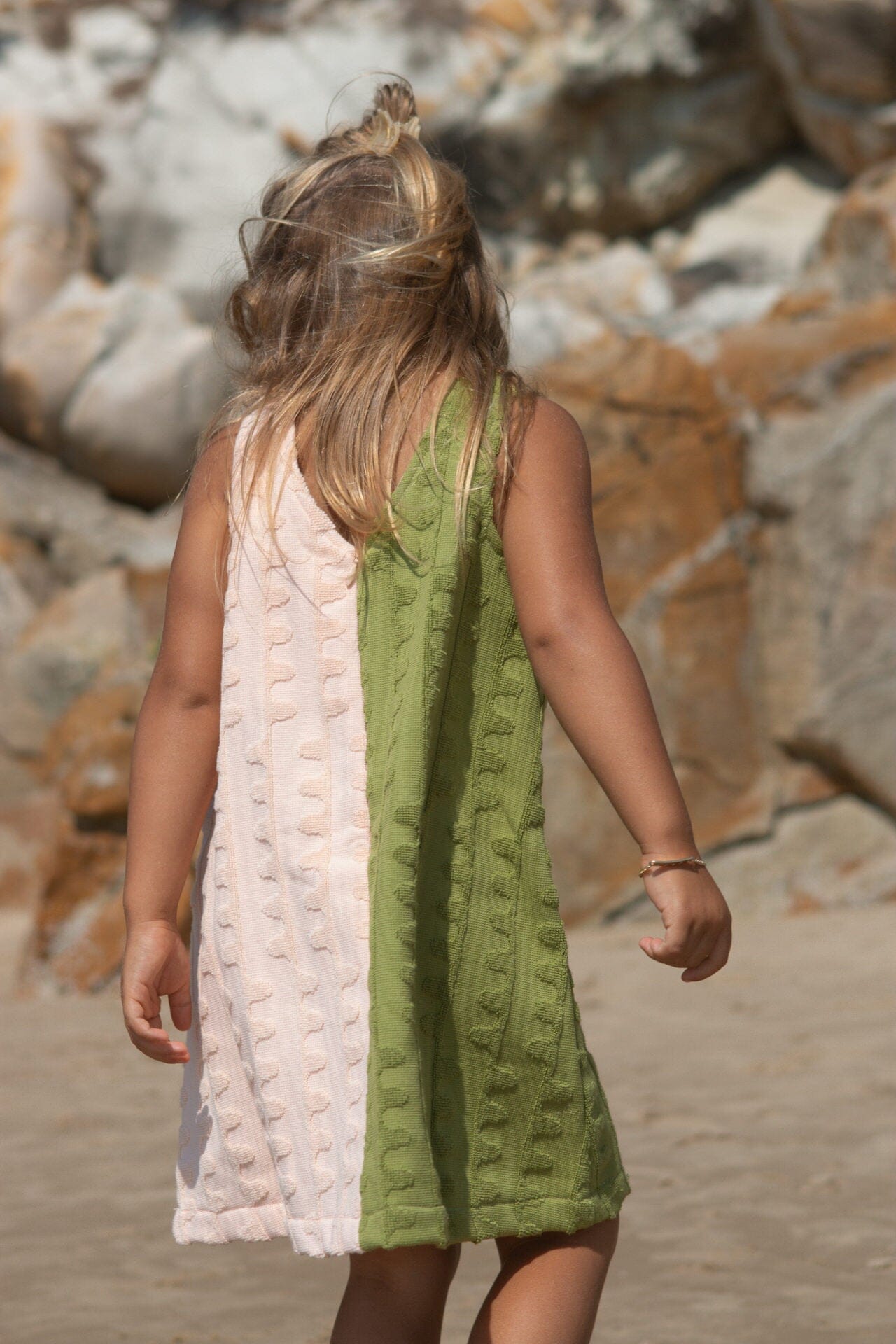 Grown - Terry Towelling Flow Dress | Leaf/Peachy Sleeveless Dress Grown 