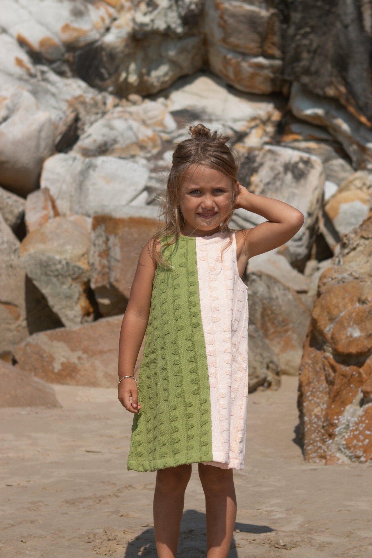 Grown - Terry Towelling Flow Dress | Leaf/Peachy Sleeveless Dress Grown 
