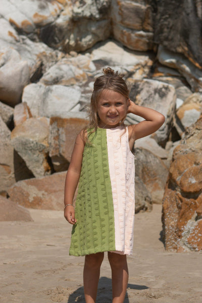 Grown - Terry Towelling Flow Dress | Leaf/Peachy Sleeveless Dress Grown 