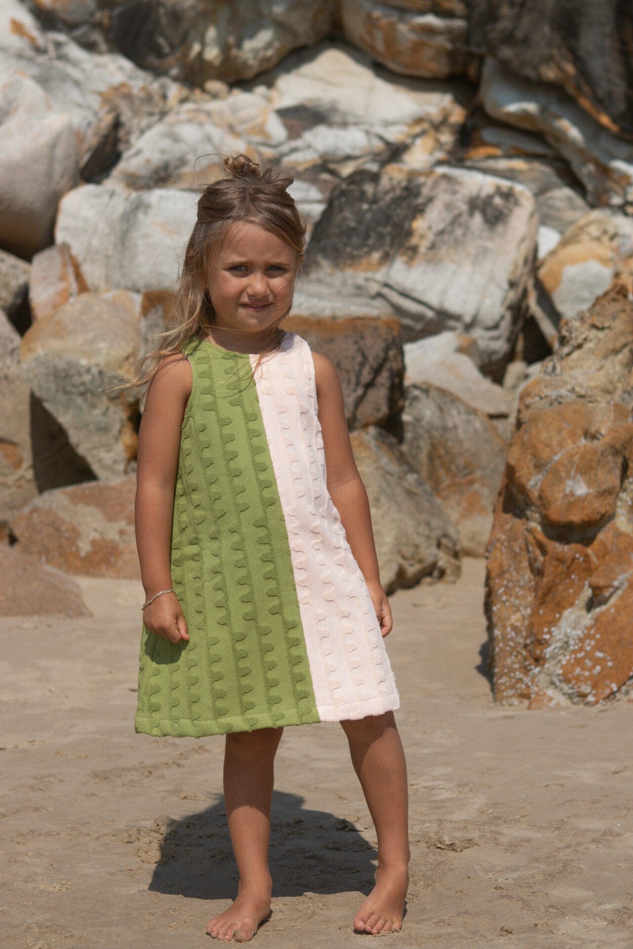 Grown - Terry Towelling Flow Dress | Leaf/Peachy Sleeveless Dress Grown 